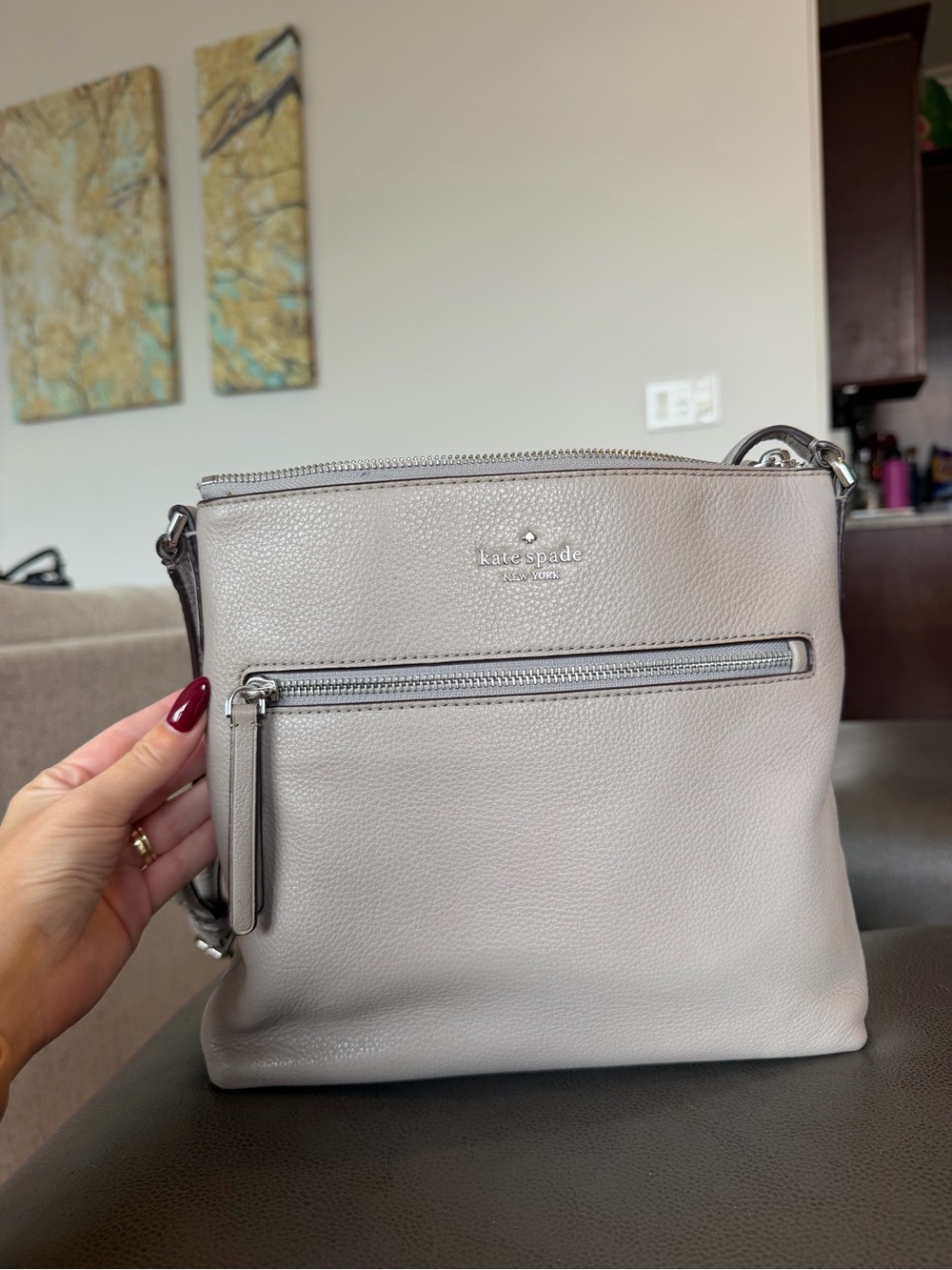 kate spade Pebbled Leather Crossbody in Light Gray